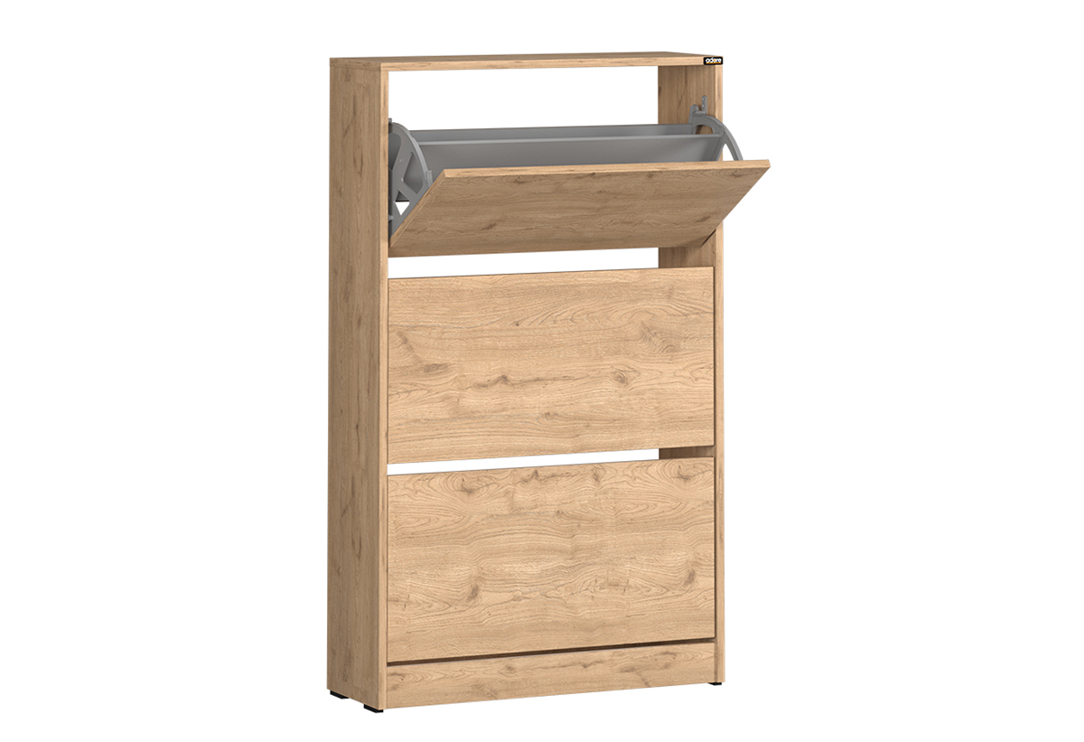 Απεικονίζεται η παπουτσοθήκη με το πάνω ράφι ανοιχτό.